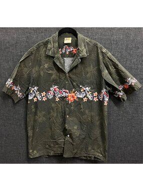 Winnie Fashion Men’s Hawaiian Motorcycle Green Shirt